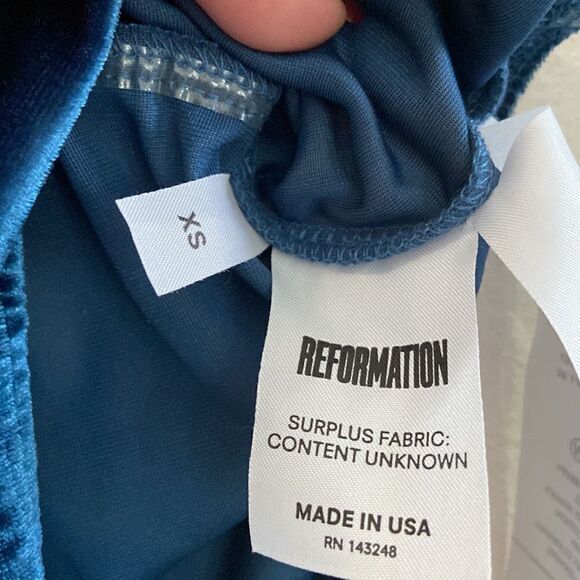Reformation Avalon Lace Up Bodysuit in Blue petroleum Velvet size XS never used - Picture 8 of 12